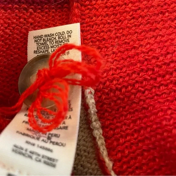 THE GREAT. Bold Striped V-Neck Cardigan in Red, Burgundy & Cream - Picture 7 of 7